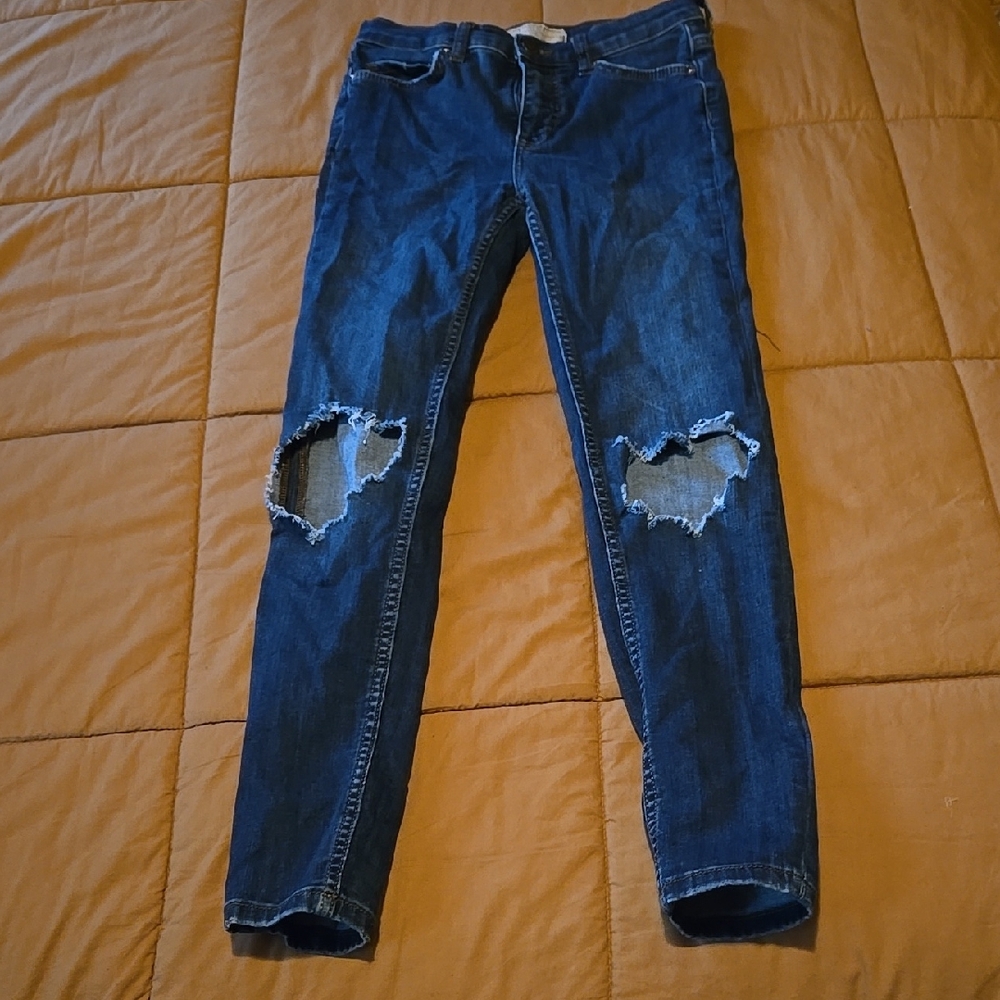 Free People Distressed Indigo Skinny Jeans